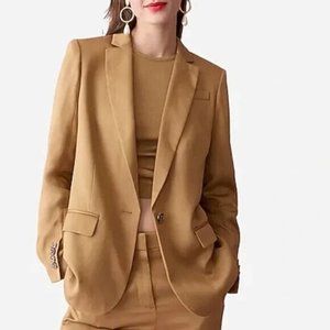 J. Crew Alfie Blazer Gramercy Twill Oversized Fit Single Breasted Brown Womens 8